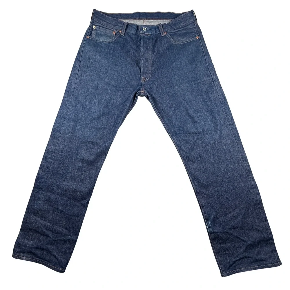 Levis 501 Original Fit Jeans Mens 36x30 Dark Indigo Blue Button Fly Straight Leg